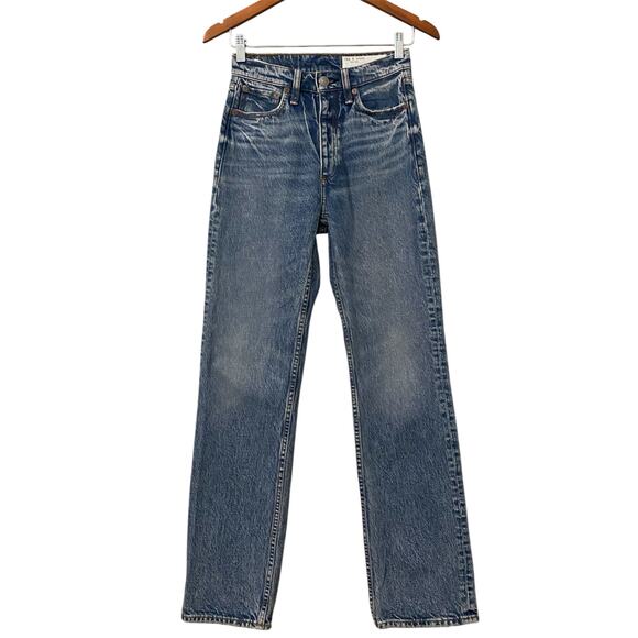 Rag & Bone Alex High Rise Straight Jean US 24 Mid Blue Wash Denim 100% Cotton - Picture 12 of 13